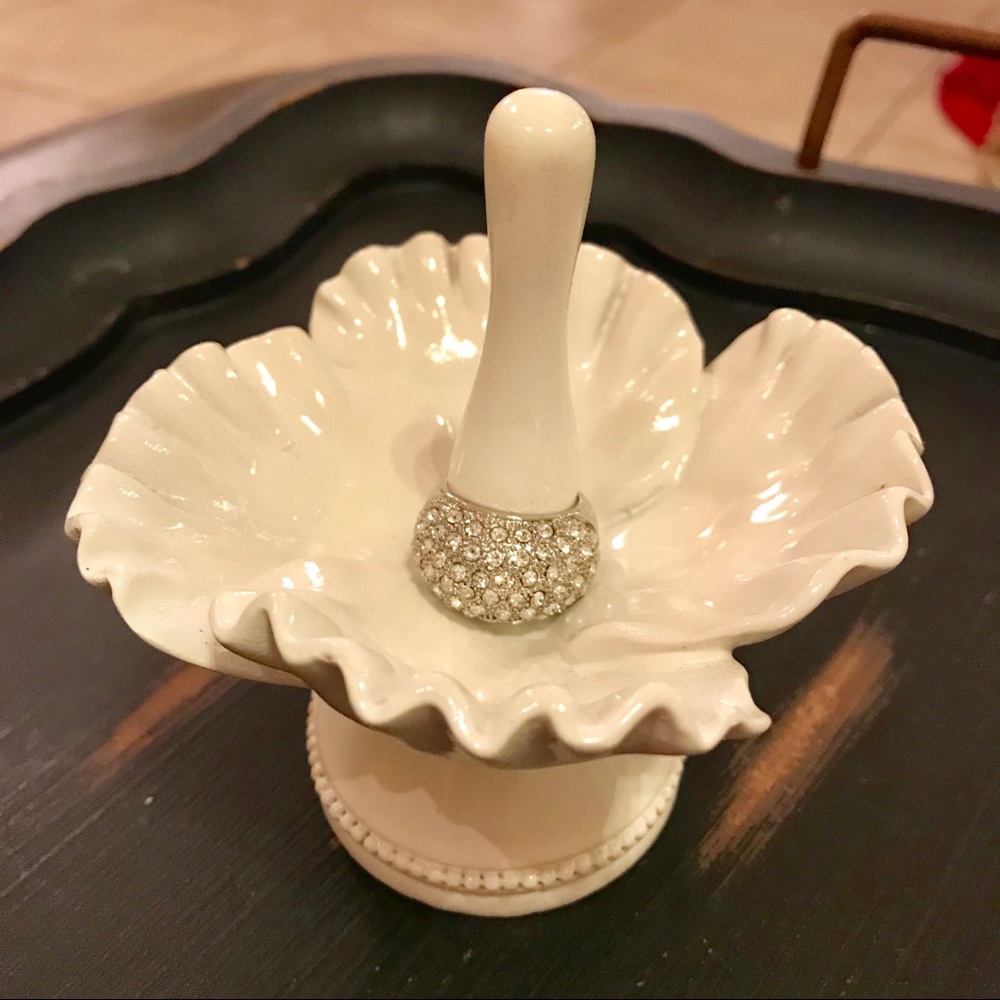 Pave silver tone ring size 6